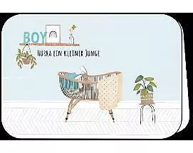Doppelkarte / Hurra ein kleiner Junge (Bett) / Quer