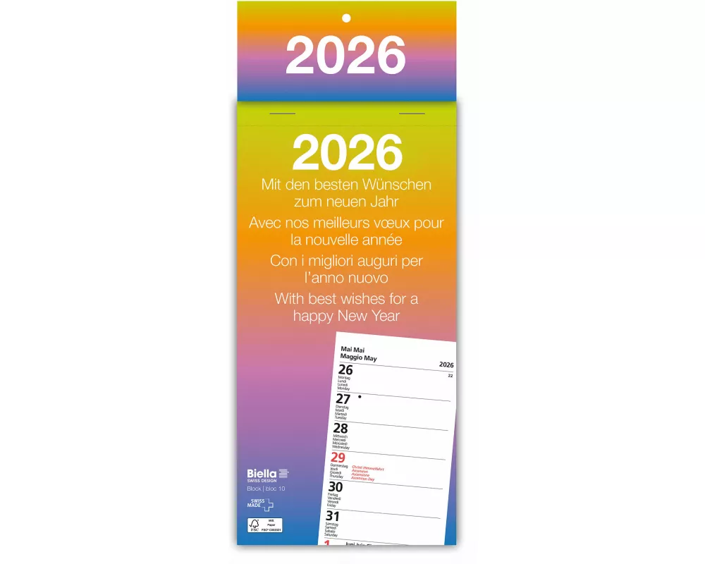 Biella Abreisskalender Block 10, 10,5x21 cm, 1 Woche pro Seite 2026
