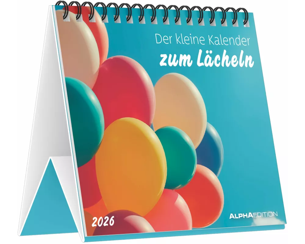 Alpha Edition - Der kleine Kalender zum Lächeln 2026 – Tischkalender 14×12 cm mit 12 fröhlichen Motiven & Sprüchen, dekorativer Aufstellkalender für Z