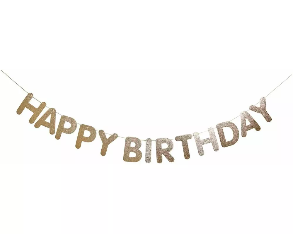 Girlande Happy Birthday, Glitter, Gold FSC MIX, 5m