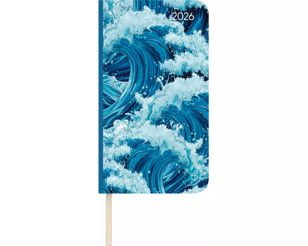 Alpha Edition - Lady Journal Slim Waves 2026 – Taschenkalender 16x9 cm– Weekly – eleganter Wochenplaner mit Notizseiten, Info- & Adressteil – 128 Seit