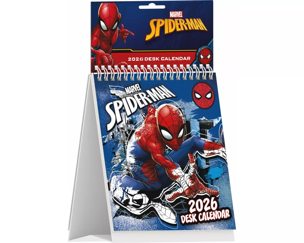 Pyramid - SPIDER-MAN 2026 – Tischaufstellkalender 16×17 cm mit 12 Marvel-Motiven des Netzschwingers, Comic-Kalender für Kinder, Jugendliche & Superhel