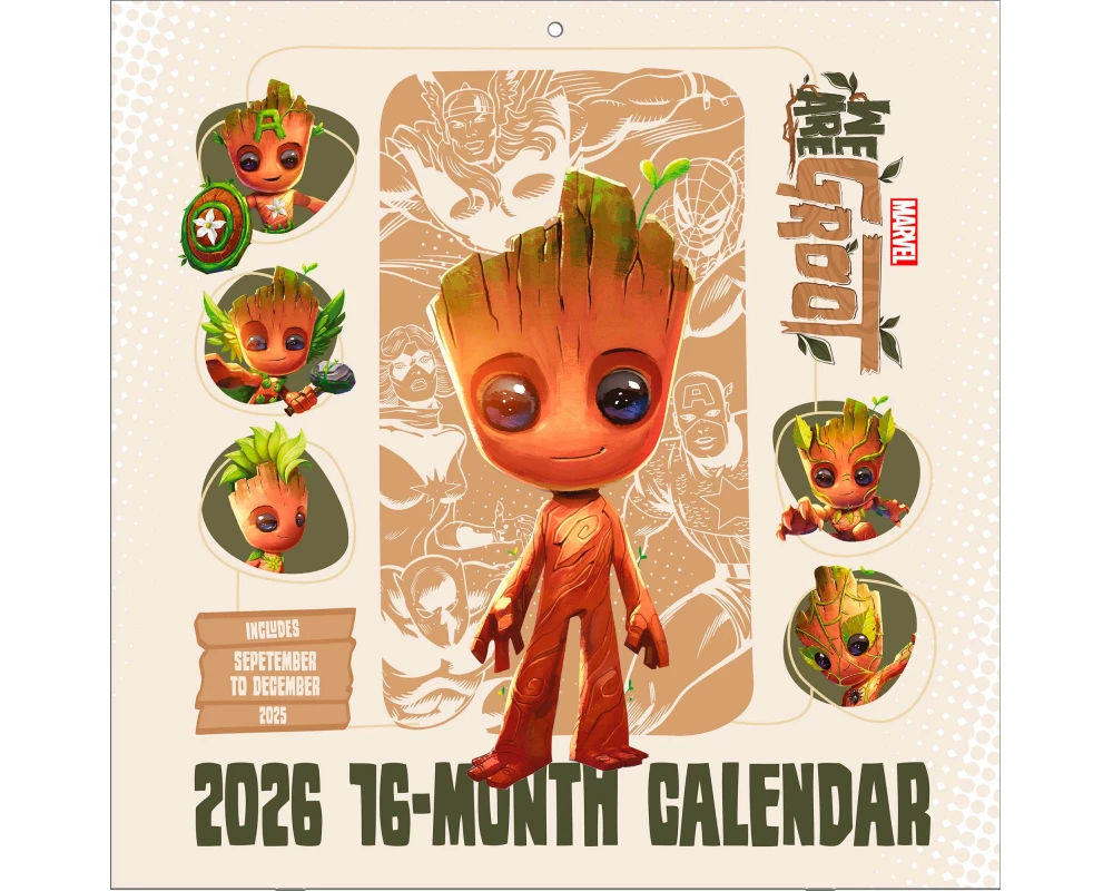 Pyramid GROOT 2026 – Broschürenkalender 30×30 cm mit Illustrationen aus Guardians of the Galaxy – Wandkalender für Marvel- & Groot-Fans