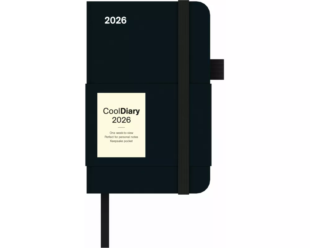 N Neumann - Black 2026 – Buchkalender 9x14 cm, kompakter Wochenplaner mit 4-sprachigem Kalendarium, internationalem Feiertags- & Mondphasen-Überblick,