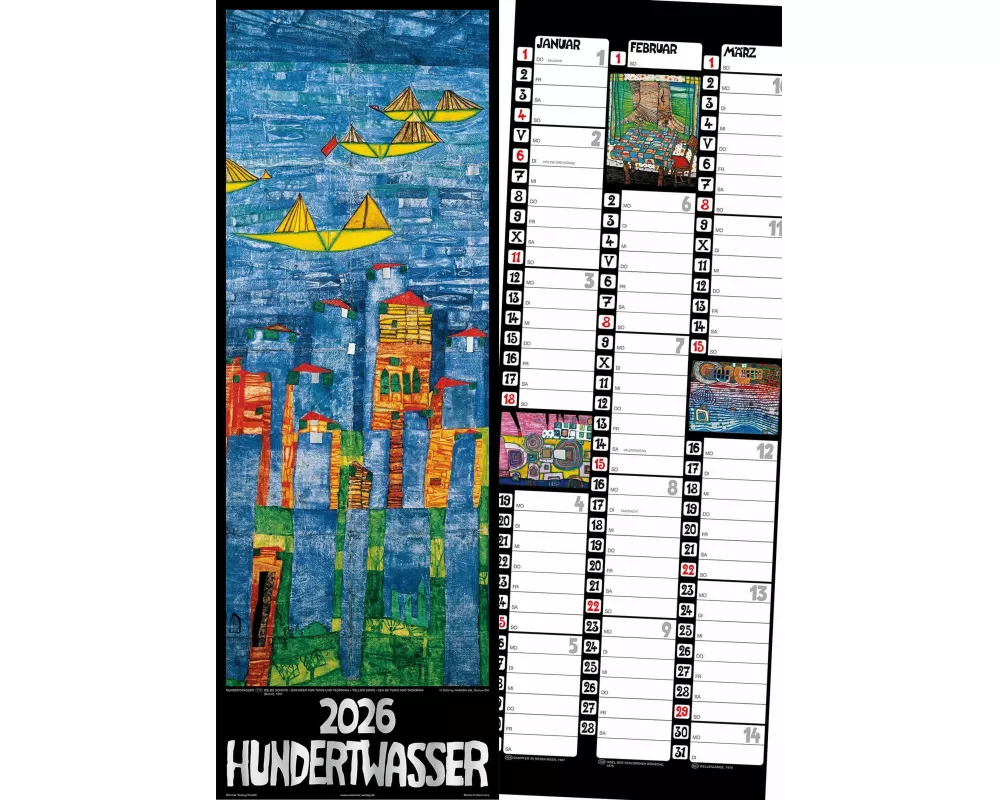 Hundertwasser Streifenkalender Art 2026