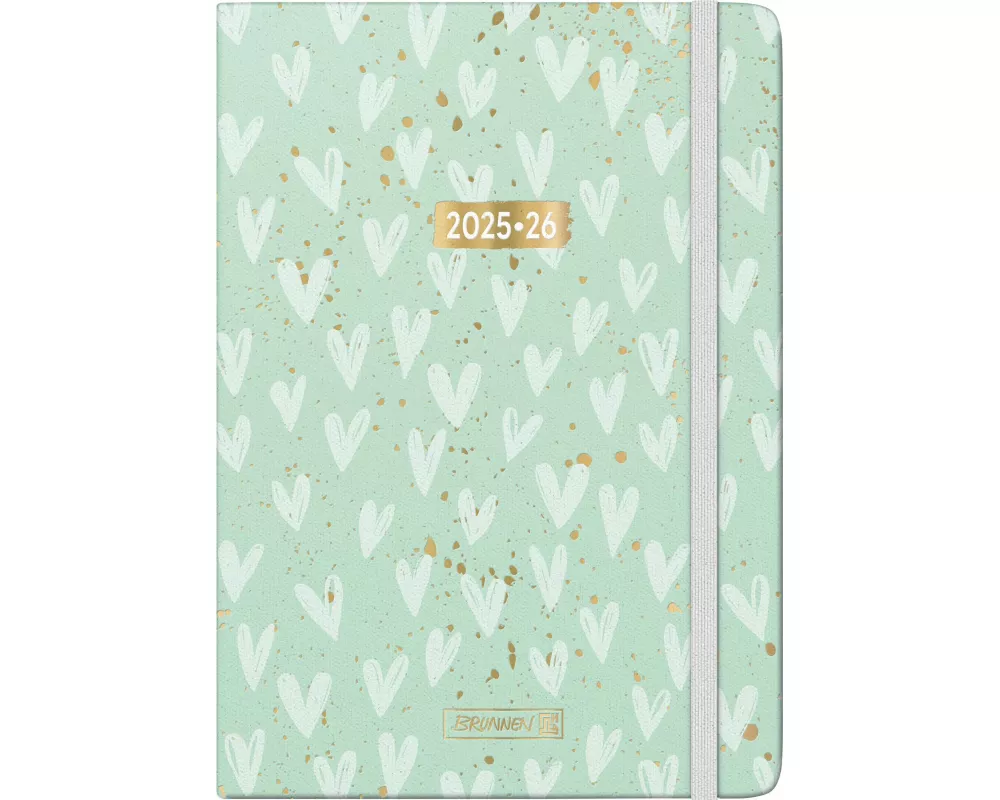 BRUNNEN Schülerkalender (2025/2026) "Hearts", 2 Seiten = 1 Woche, A5, 208 Seiten, Textil-Einband, mint