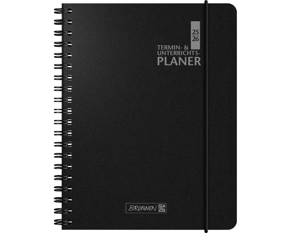 BRUNNEN Termin- & Unterrichtsplaner (2025/2026), 2 Seiten = 1 Woche, A5, 224 Seiten, Kunststoff-Einband Baladek, schwarz