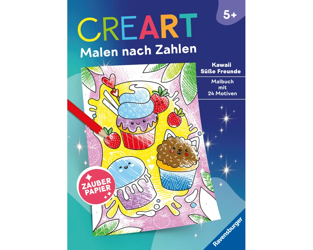 CreArt Malen nach Zahlen ab 5 - Zauberpapier: Kawaii Süße Freunde