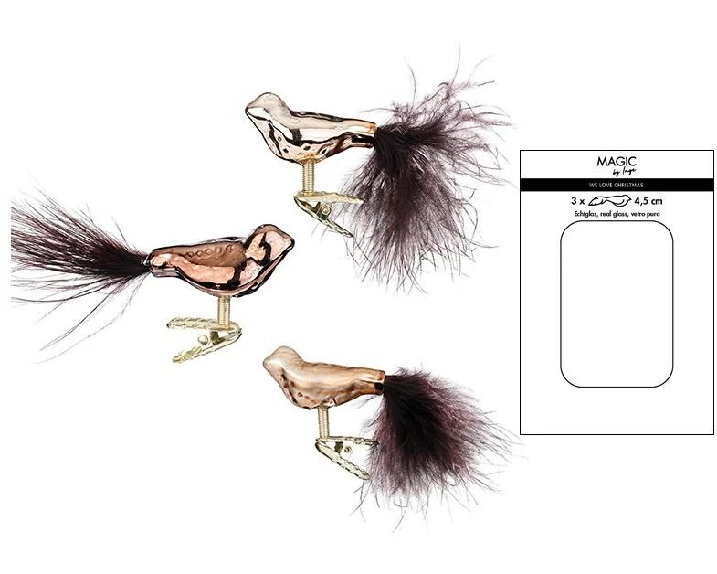 INGES CHRISTMAS DECOR Vogel Elegant Lounge 4.5 cm 3 Stück