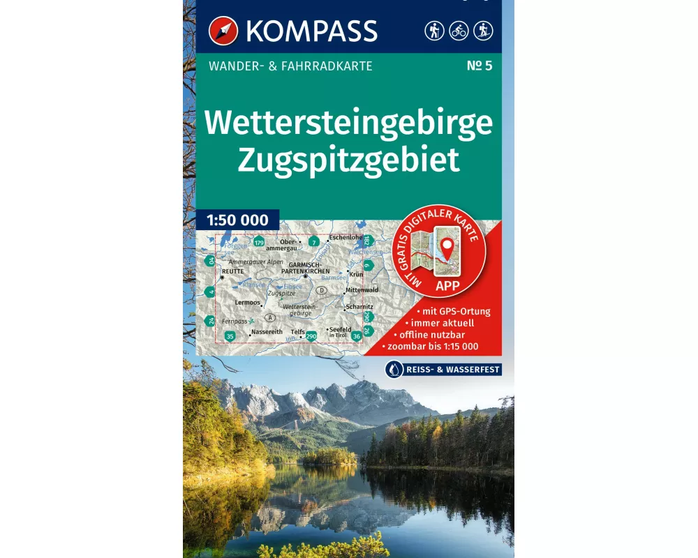 KOMPASS Wanderkarte 5 Wettersteingebirge, Zugspitzgebiet 1:50.000