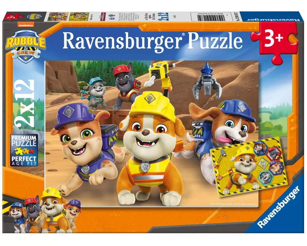 Kinderpuzzle 2x12 Teile - Paw Patrol - Bulldoge Rubble und sein Team