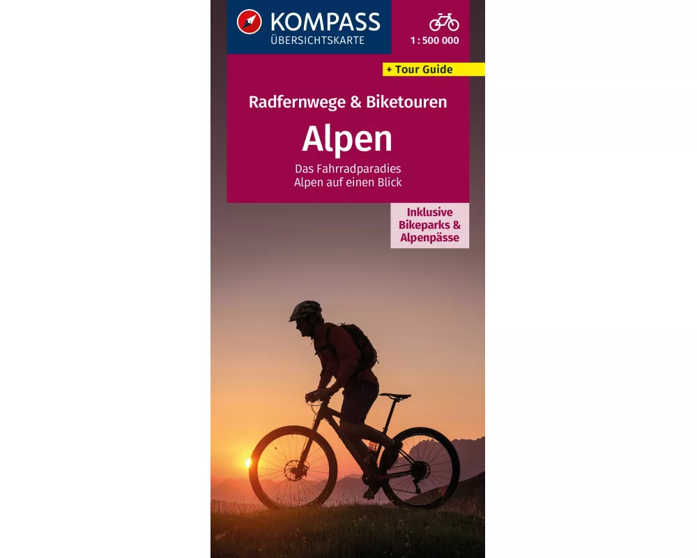 KOMPASS Radfernwegekarte Radfernwege & Biketouren Alpen - Übersichtskarte 1:500.000