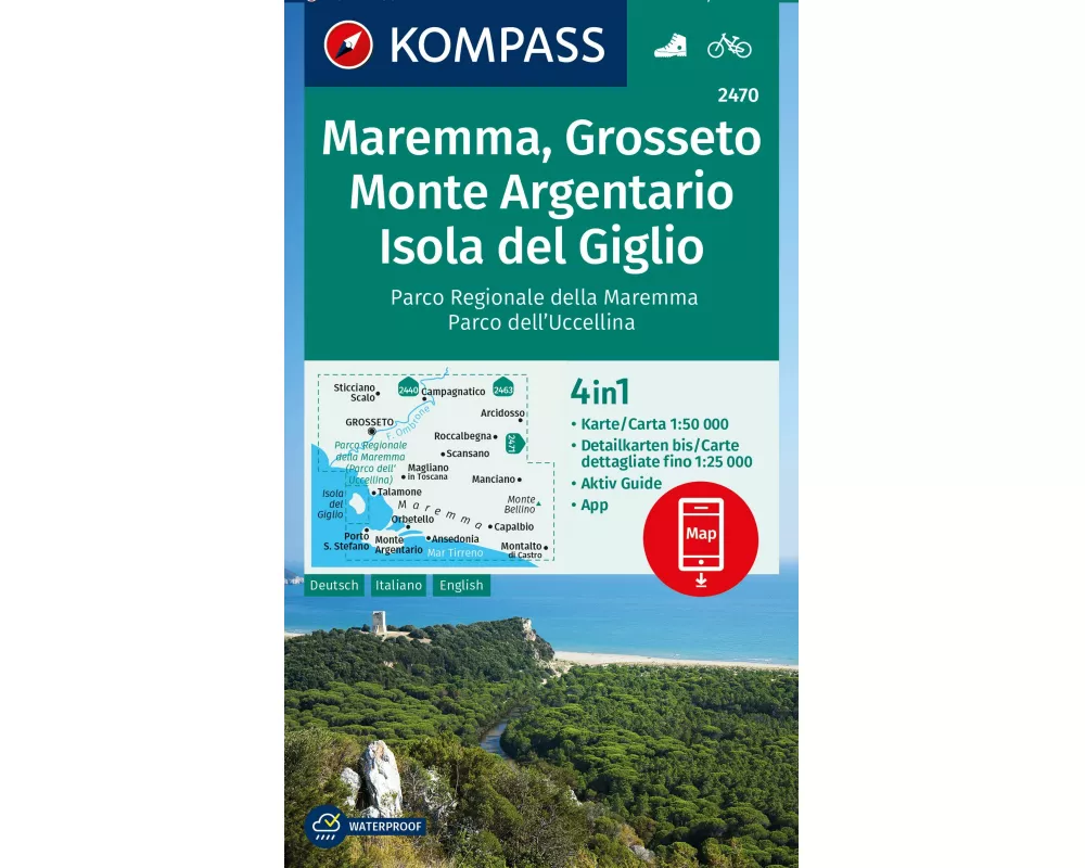 KOMPASS Wanderkarte 2470 Maremma, Grosseto, Monte Argentario, Isola del Giglio 1:50.000