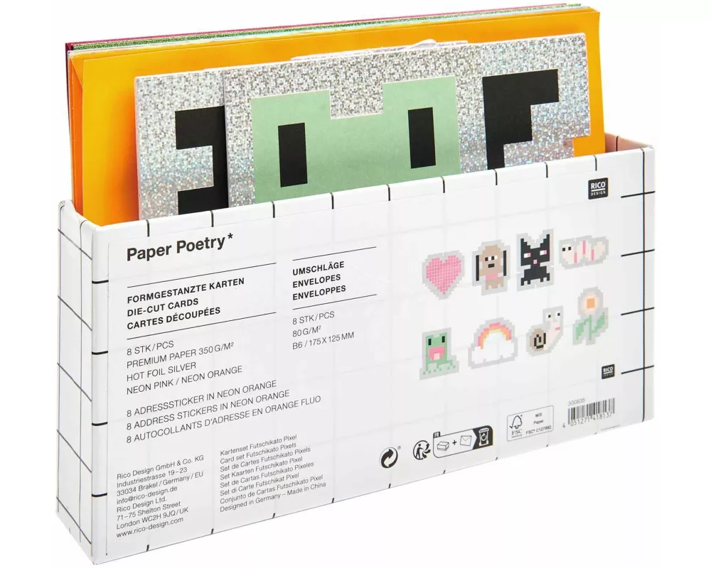 Kartenset Futschikato, formgestanzt, Pixel FSC MIX, 8 Karten 8 Umschläge