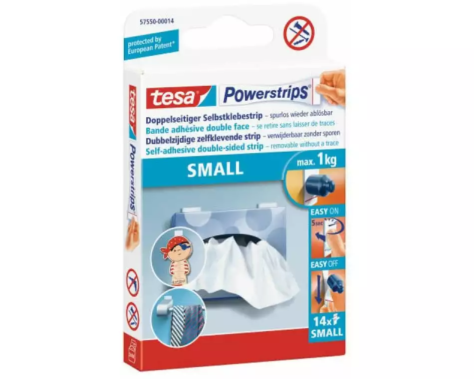 tesa Selbstklebestrip Powerstrips 14 Stück, Weiss, 1 kg