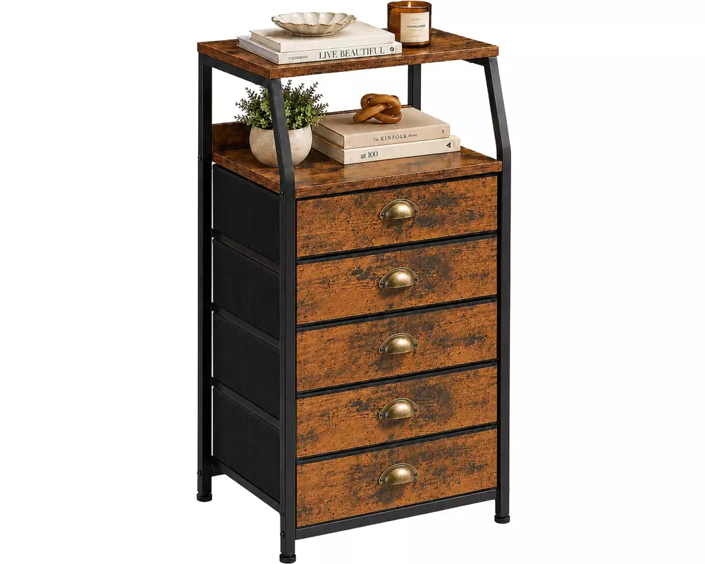 relaxdays Kommode 40 x 110 cm, Braun/Gold/Schwarz