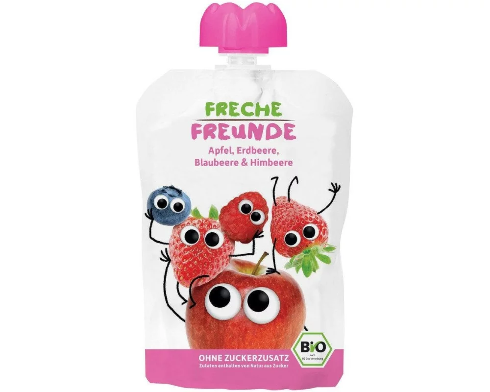 Freche Freunde Quetschbeutel Apfel, Erdbeere, Blaubeere & Himbeere 100 g