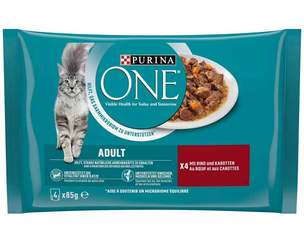 Purina ONE Nassfutter ADULT in Sauce Rind/Karotten, 4 x 85g