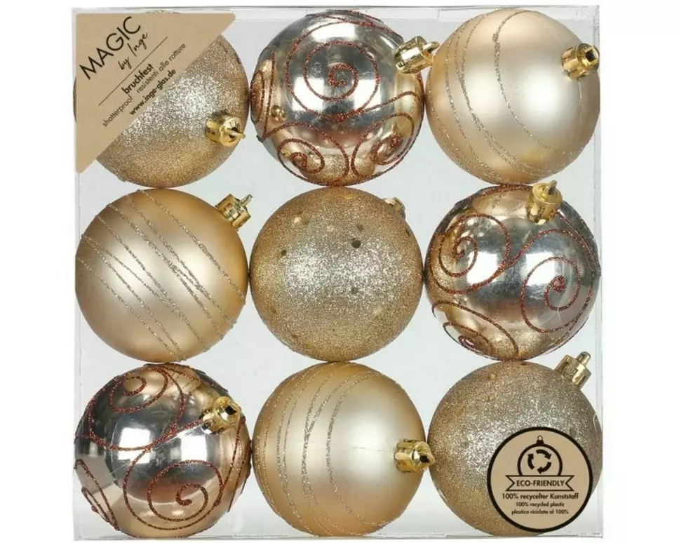 INGES CHRISTMAS DECOR Weihnachtskugel 9 Stück, Gold