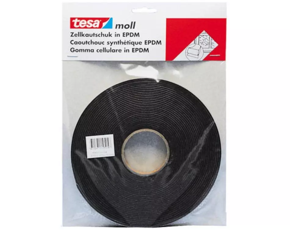 tesa Zellkautschuk moll EPDM 10 m x 12 mm 1, Schwarz