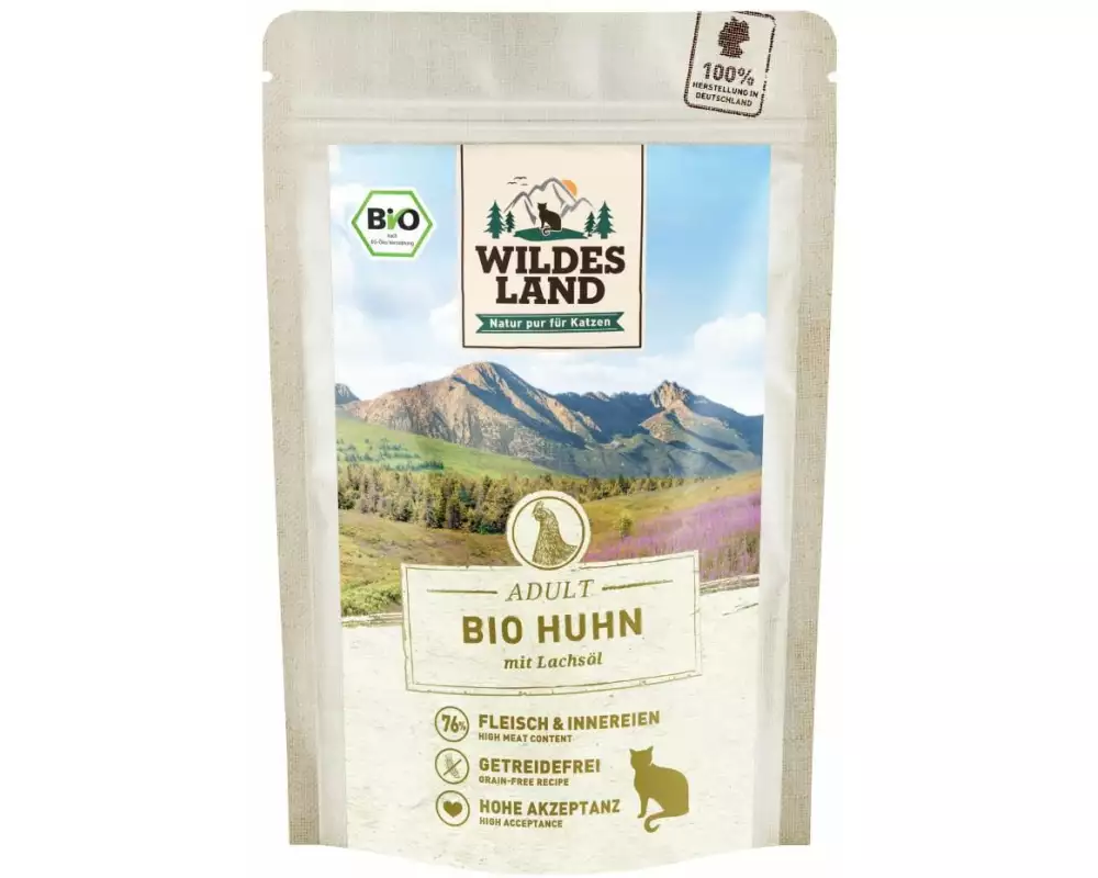 Wildes Land Nassfutter Adult BIO Huhn PUR m. Lachsöl 85 g