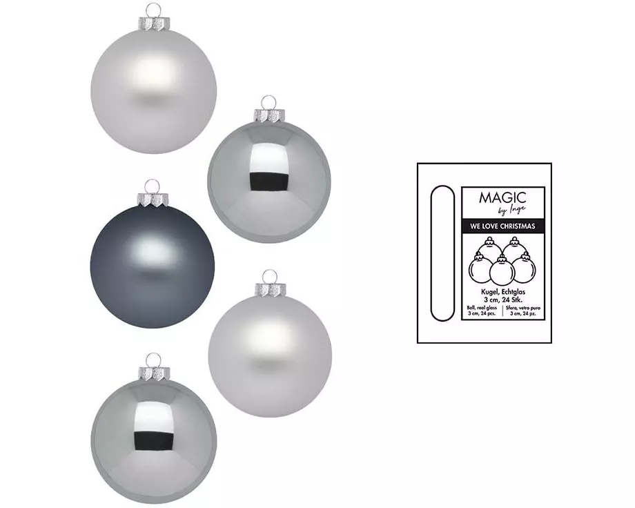 INGES CHRISTMAS DECOR Weihnachtskugel Hazy Grey Ø 3 cm 24 Stück