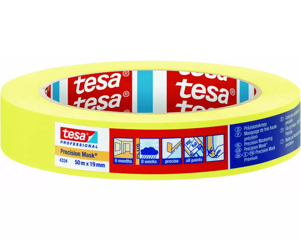 tesa Malerband Precision Mask gelb 50m x 19 mm, Gelb