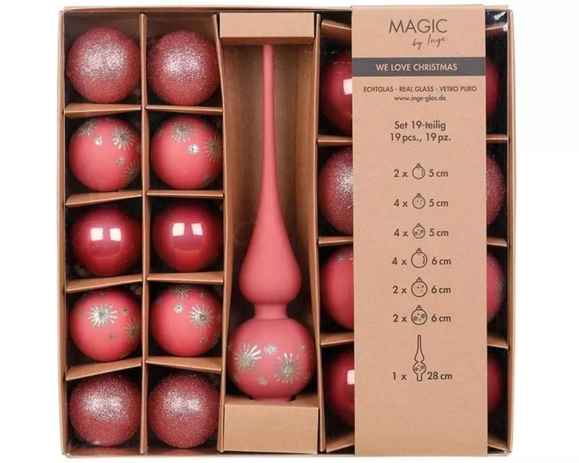 INGES CHRISTMAS DECOR Weihnachtskugel mit Spitze 19 Stück, Rosa
