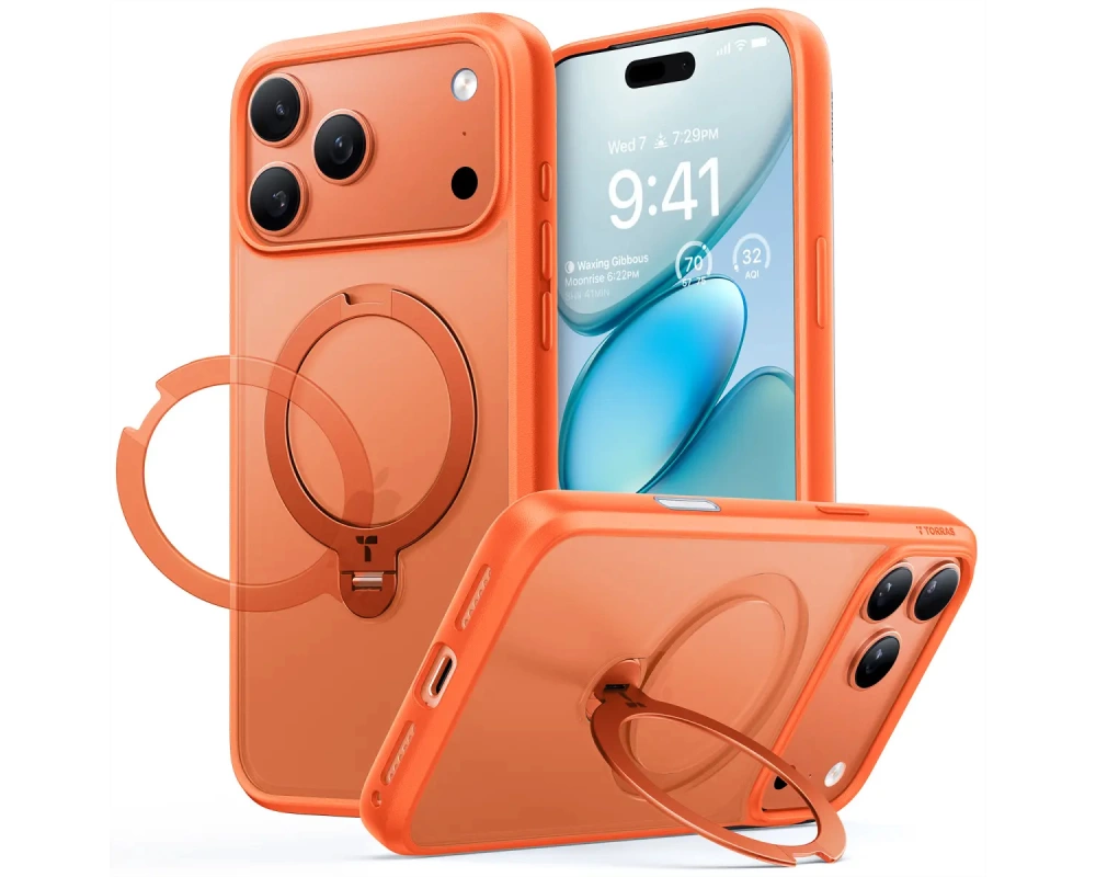 Torras Ostand 360° Schutzhülle, iPhone 17 Pro, MagSafe, orange