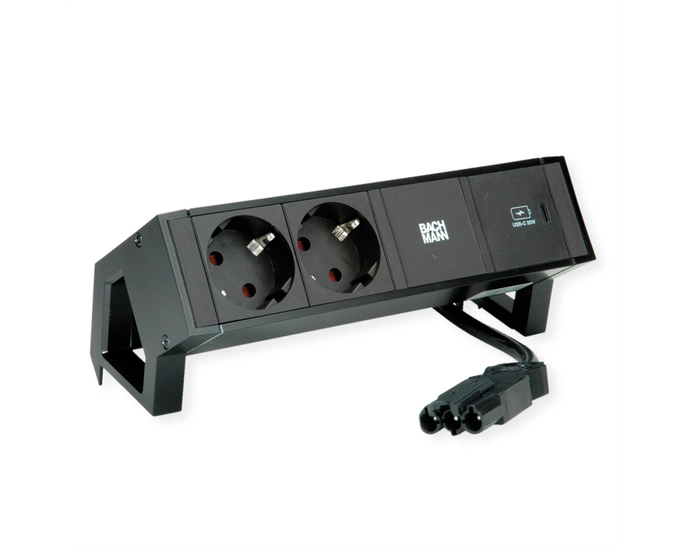 BACHMANN DESK2 2xSchutzkontakt USB C, USB Charger 30W 0,2m GST18 Schwarz