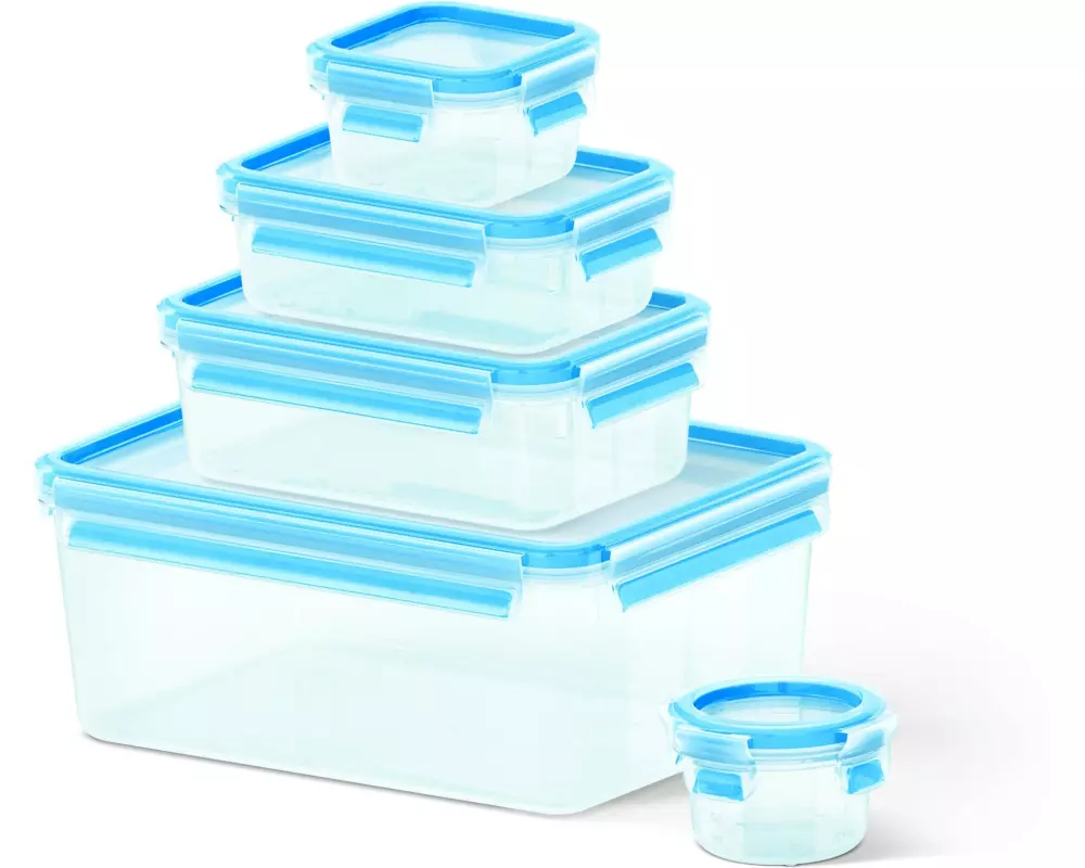 Emsa Vorratsbehälter Clip & Close Eco 5-teilig, Blau/Transparent