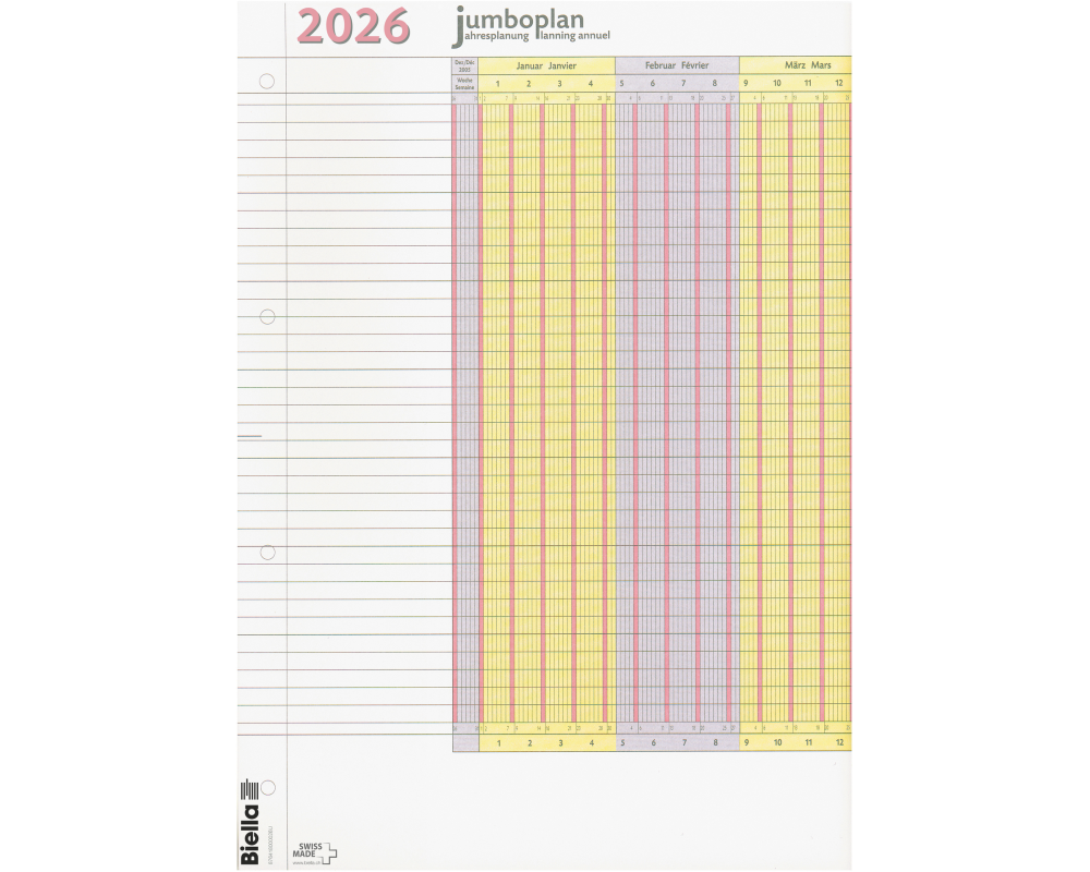 BIELLA Wandplaner Jumbo 2 Stk. 2026 876418000026 1J/1S weiss 64.5x29.7cm