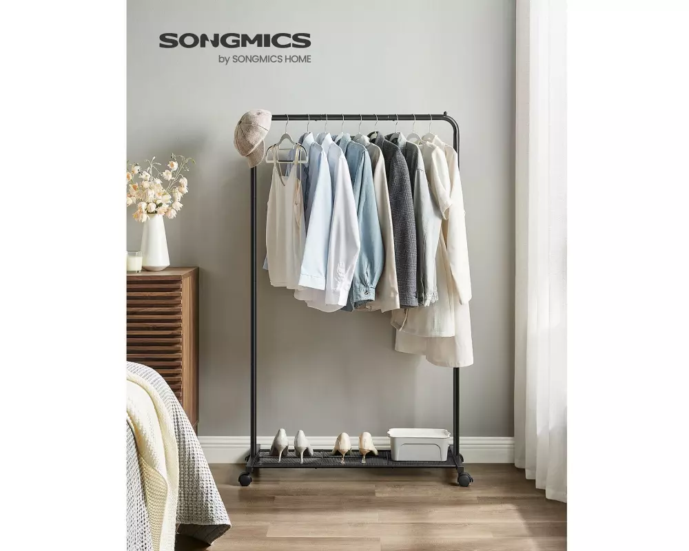 Songmics Kleiderständer mit Rädern Schwarz