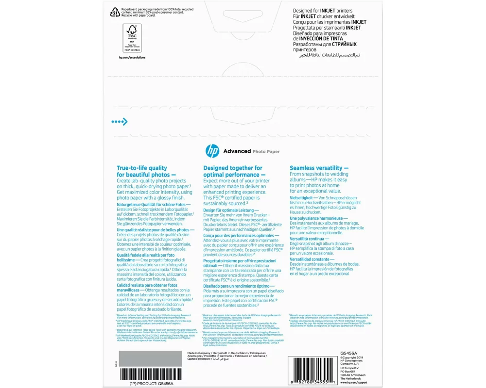 HP Fotopapier A4 250 g/m² 25 Stück