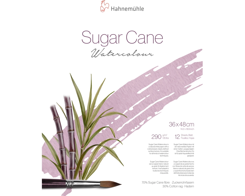 HAHNEMÜHLE Aquarellbl. SugarCane 36x48cm 10625423 weiss, 290g 12 Blatt