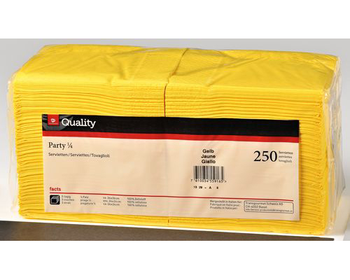 QUALITY Servietten Party 24x24cm 992122 gelb 250 Stück