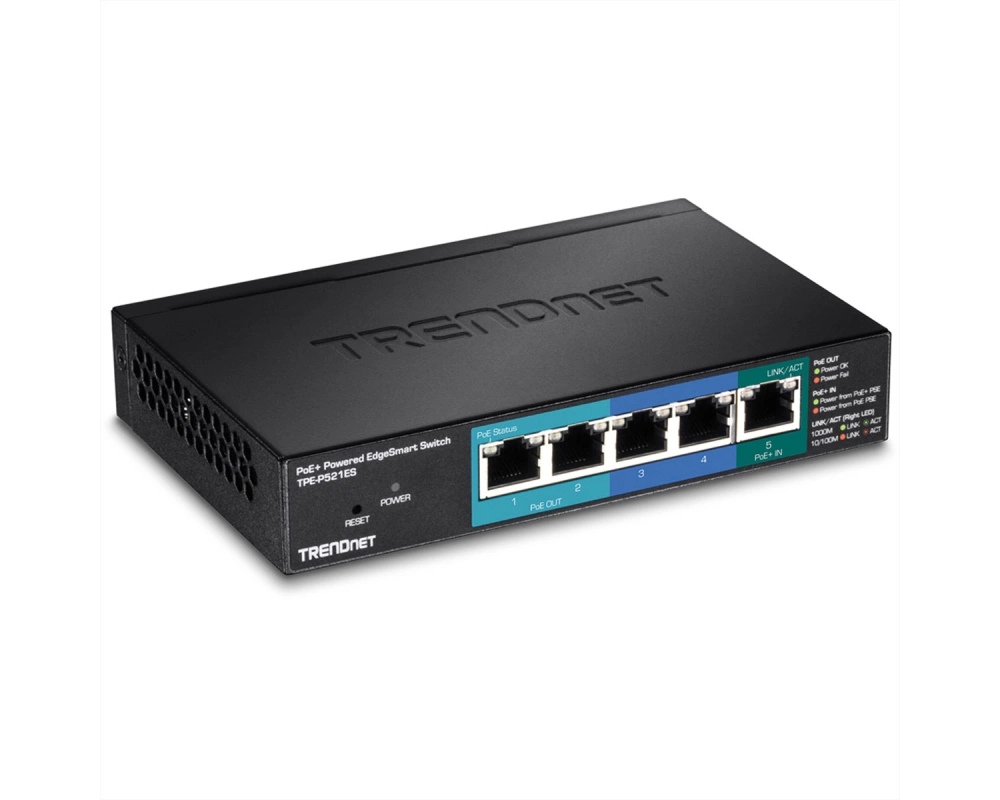 TRENDnet TPE-P521ES 5Port Gigabit Switch PoE+ Powered mit PoE Pass Through 15W