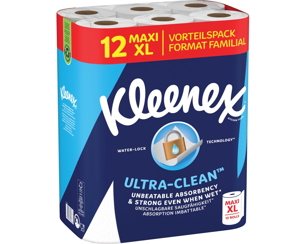 KLEENEX Haushaltspapier Ultra Clean 5815001 2-lagig 12 XL Rollen