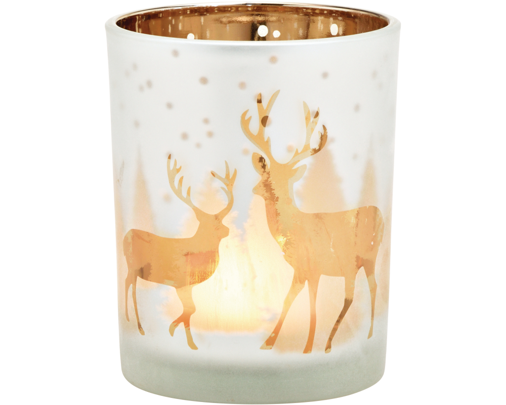 ROOST Windlicht Hirsch 10032924 weiss, gold 10x12x10cm