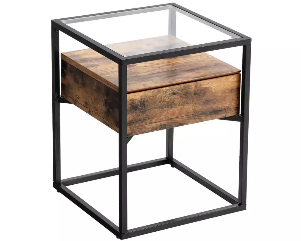 VASAGLE Beistelltisch mit Schublade 43 x 54 cm, Braun/Schwarz