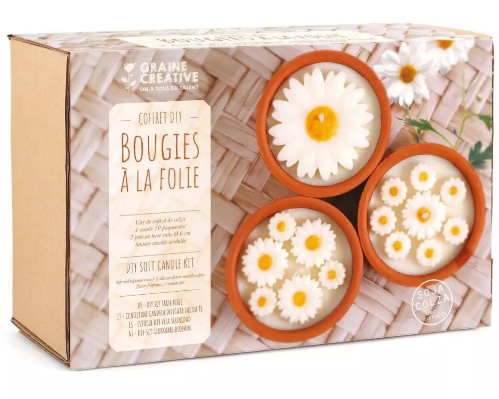 Graine Créative Bastelset Kerzen DIY Kit Gänseblümchen Keramik Wachs