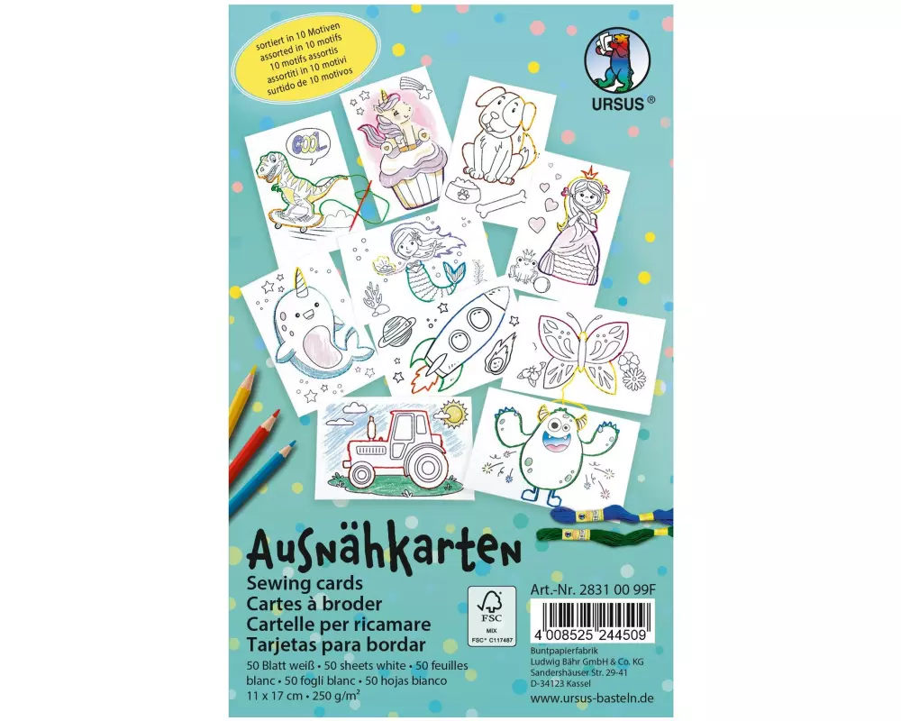URSUS Ausnähkarte 11 x 17 cm, 50 Stück, Weiss