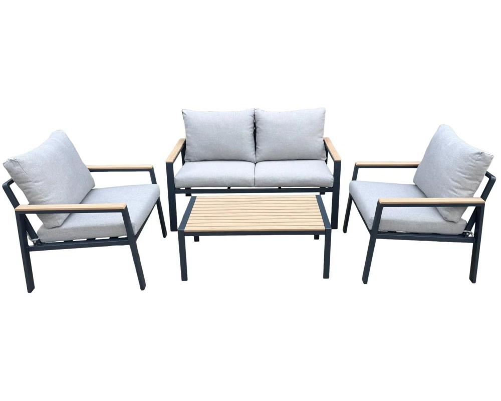 COCON Loungeset Caviano, Schwarz/Beige/Grau, 4 Sitzplätze