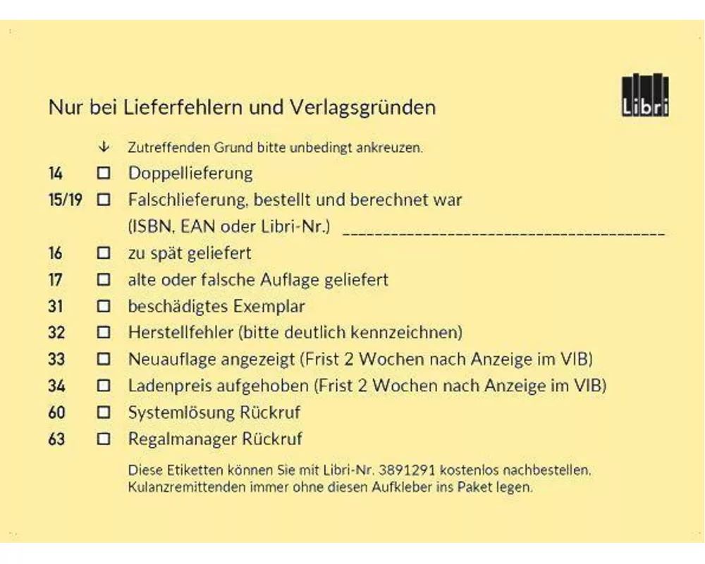 Libri Kundenremission Buchaufkleber 50 Expl