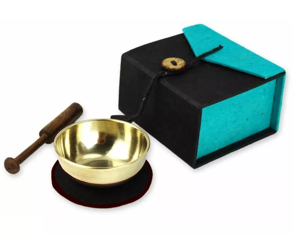 Mini-Klangschale in Box (schwarz / türkis)