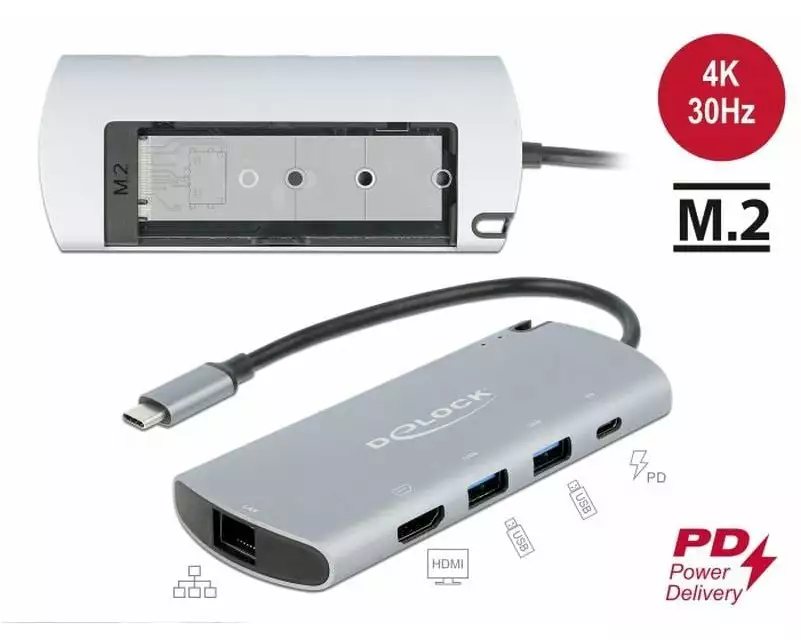 Delock Dockingstation USB Typ-C – M.2 Slot/HDMI/USB/LAN/PD 3.0
