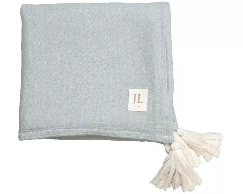 Jean & Len Decke mit Quasten 180 x 130 cm, Beige/Mint