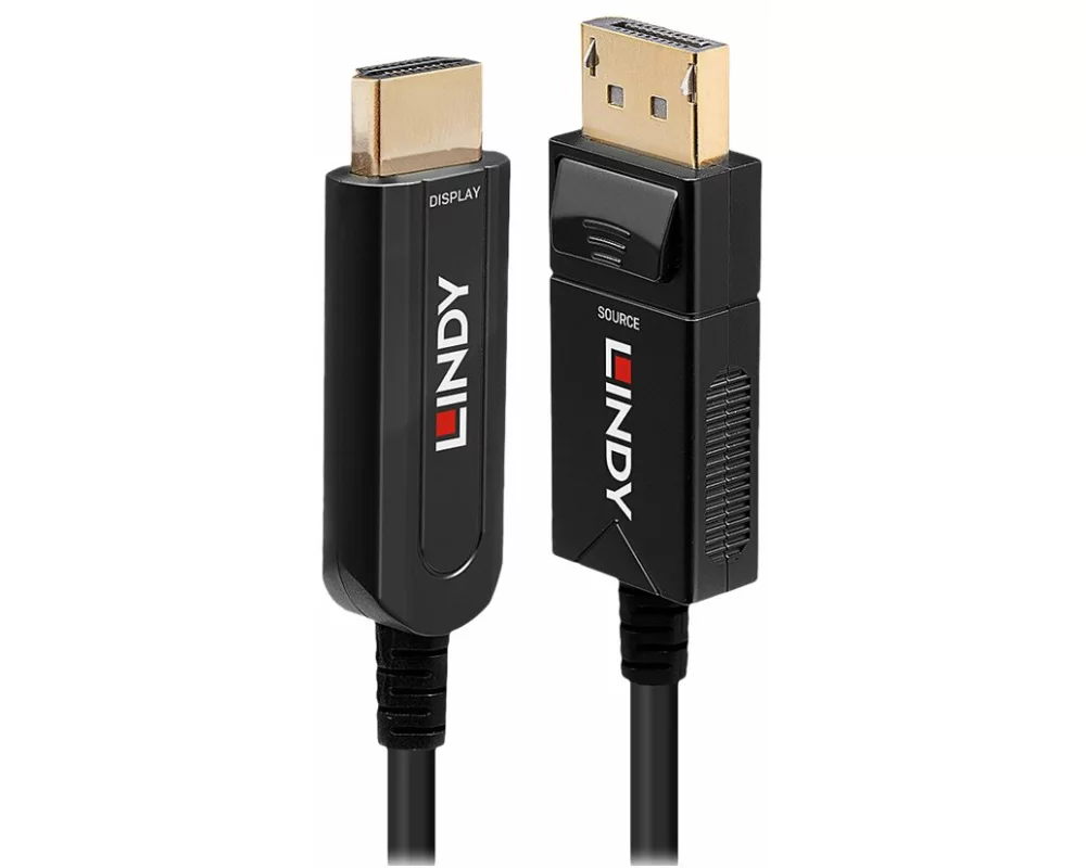 LINDY DP 1.2 to HDMI, 18G, AOC, Hybrid Cable, 50m