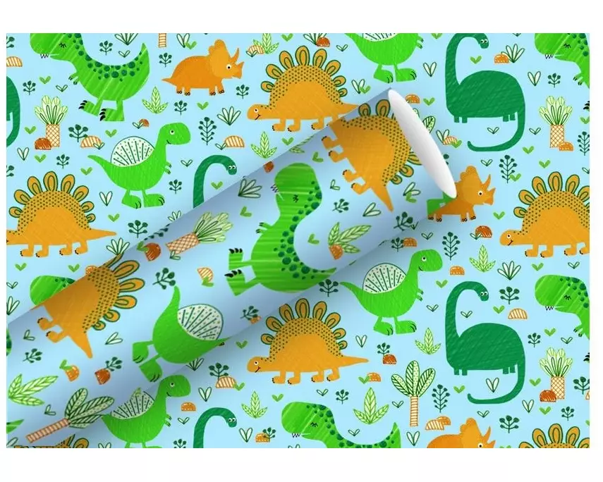 Braun + Company Geschenkpapier Funny Dinos Hellblau, 70 cm x 2 m