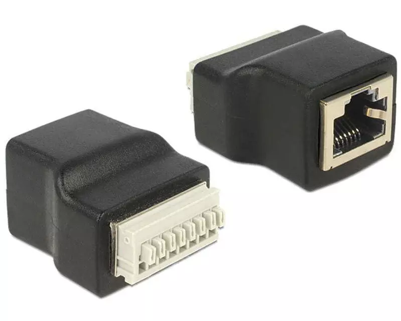 Delock Terminalblock RJ45 f 8 Pins Adapter mit Drucktasten